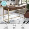 Martha Stewart Ollie Home Office Desk with 3 Drawers in White with Polished Brass Hardware(Walnut Top/Polished Brass Frame)