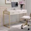 Martha Stewart Ollie Home Office Desk with 3 Drawers in White with Polished Brass Hardware(White Top/Polished Brass Frame)