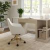 Martha Stewart Rayna Swivel Task Chair with Flared Arms for Home Office in White Boucle with Oil Rubbed Bronze Frame(Off White Fabric/Polished Brass Frame)