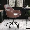 Martha Stewart Rayna Swivel Task Chair with Flared Arms for Home Office in White Boucle with Oil Rubbed Bronze Frame(Saddle Brown Faux Leather/Oil Rubbed Bronze)