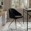 Martha Stewart Sora Stationary Swivel Task Chair with Sloped Arms for Home Office in White Boucle with Oil Rubbed Bronze Frame(Black Velvet/Polished Nickel)