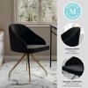 Martha Stewart Sora Stationary Swivel Task Chair with Sloped Arms for Home Office in White Boucle with Oil Rubbed Bronze Frame(Black Velvet/Polished Nickel)
