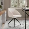 Martha Stewart Sora Stationary Swivel Task Chair with Sloped Arms for Home Office in White Boucle with Oil Rubbed Bronze Frame(White Boucle/Oil Rubbed Bronze)