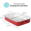 Martha Stewart Thayer 18″ Enamel on Steel Roaster Pan w/Stainless Steel Rack – Red(Red)