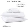 Martha Stewart Ultra Soft Brushed and Washed Microfiber 4 Piece Sheet Set, Easy Care, Deep Pocket Comfy Sheets, 1 Flat Sheet, 1 Fitted Sheet, 2 Std. Pillowcases, Queen Size, White & Blush Pink(Brilliant White)