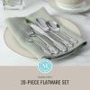 Martha Stewart Watercliffe 16 pc Flatware Silverware Set – Stainless Steel Utensils – Forks, Spoons, Knives – Service for 4 – Linen(Perrine (Mirror Polish))