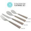 Martha Stewart Watercliffe 16 pc Flatware Silverware Set – Stainless Steel Utensils – Forks, Spoons, Knives – Service for 4 – Linen(Watercliffe (Warm Grey))