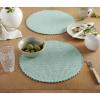 Martha Stewart Woven Water Resistant Lindos Placemat Set 6-Pack, 15″ Round, Beige(Aqua)