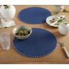 Martha Stewart Woven Water Resistant Lindos Placemat Set 6-Pack, 15″ Round, Beige(Navy Blue)
