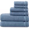 MARTHA STEWART 100% Cotton Bath Towels Set Of 6 Piece, 2 Bath Towels, 2 Hand Towels, 2 Washcloths, Quick Dry Towels, Soft & Absorbent, Bathroom Essentials, Light Gray(Textured Blue)