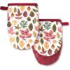 MARTHA STEWART Autumn Harvest Pumpkins Mini Oven Mitt 2-Pack Set, 100% Cotton with Decorative Non-Slip Silicone Grip, Heat Resistant, Orange/Green/Ivory, 5.5″X8″(Red/Green/Tan)