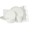 Martha Stewart 16 Piece Basket Weave New Bone China Embossed Porcelain Chip and Scratch Resistant Dinnerware Set(White (Basket Weave))
