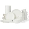 Martha Stewart 16 Piece Basket Weave New Bone China Embossed Porcelain Chip and Scratch Resistant Dinnerware Set(White (Embossed))