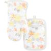 Martha Stewart Amber Floral Oven Mitt & Pot Holder Set 2-Pack, Pink/Yellow, OM: 7″x13″ & PH: 7″x10″(Yellow/Coral)