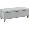 Martha Stewart Caymus Rectangular Storage Ottoman Bench, Upholstered Textured Fabric, Soft Hinge, Pipped Edges with Solid Wood Legs, Accent Furniture for Bedroom Décor, Easy to Assemble – Light Grey