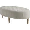 Martha Stewart Clara Coffee Table – Solid Wood Frame, Soft Fabric, Button Tufted, Oval Large Accent Ottoman – Modern Foam Padded Top Footstool Cocktail Living Room Furniture, Linen