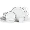 Martha Stewart Cliffield 16-Piece Chip and Scratch Resistant Porcelain Dinnerware Set – White w/Blue Rim(White w/ Black Rim)