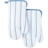 Martha Stewart Daisy Stripe Oven Mitt Set 2-Pack, Beige/Brown, 7″x13″(Blue)