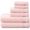 Martha Stewart Egyptian Cotton Bath Towels Set – 6 Piece, 2 Bath Towels – 2 Hand Towels – 2 Washcloths, Absorbent Bathroom Towels, Bathroom Essentials, Butter(X Blush Pink)