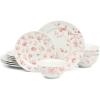 Martha Stewart Empress Bouquet 12-Piece Decorated Porcelain Chip and Scratch Resistant Dinnerware Plates and Bowls Set – Pink Floral(Pink Floral)