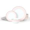 Martha Stewart Gracie Lane 12-Piece Porcelain Chip and Scratch Resistant Decorated Dinnerware Set – Sharkey Grey w/Gold Rim(Pink w/ Gold Rim)