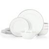 Martha Stewart Gracie Lane 12-Piece Porcelain Chip and Scratch Resistant Decorated Dinnerware Set – Sharkey Grey w/Gold Rim(White w/ Gold Band)
