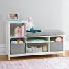 Martha Stewart Kids’ Jr. Reading Nook with Bins – Linen White: Kids Wood Bookshelf and Storage Bench with Open Shelves and Canvas Storage Bins for Toys, Games, and Books | Toddler Room Furniture