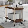 Martha Stewart Liam 2-Tier Mobile Office Storage and Printer Cart in White with Polished Brass Frame(Walnut/Polished Brass Frame)