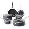 Martha Stewart Lockton Premium Nonstick 10 Piece Enamel Heavy Gauge Aluminum Pots and Pans Cookware Set – Martha Blue(Gray)