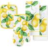 Martha Stewart Lots of Lemons Modern Kitchen Towel, Oven Mitt & Potholder Set, 4-Pack, White-Yellow
