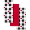 Martha Stewart Love Check Gingham Hearts Decorative Kitchen Towels 3-Pack Set, 100% Cotton, Absorbent, Valentine’s Day Décor, Black/White/Red, 16”x28”