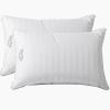 Martha Stewart Medium Soft Feather Down 100% Cotton 500 Thread Count Damask Stripe Embroidered Queen Size Set of 2(White)