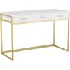 Martha Stewart Ollie Home Office Desk with 3 Drawers in White with Polished Brass Hardware(White Top/Polished Brass Frame)