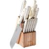 Martha Stewart Ruxton 14 Piece High Carbon Stainless Steel Cutlery Knife Block Set w/ABS Triple Riveted Forged Handle Ashwood Block – Linen(Linen (Ashwood Block))