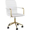 Martha Stewart Taytum Swivel Task Chair with Armrests for Home Office in Saddle Brown Faux Leather with Polished Nickel Frame(White Faux Leather/Polished Brass)