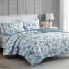 Martha Stewart Twin Size Quilt Bedding Set – 2 Piece, Soft Washed Microfiber, Printed Bedspread, Reversible, All Season, 1 Quilt, 1 Standard Pillow Sham, Blue, White & Red, Painted Floral Print(Tiana Floral)