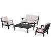 Martha Stewart by POLYWOOD® Chinoiserie 4-Piece Deep Seating Set with Loveseat in Sand/Glacier Spa(Black / Dune Burlap)