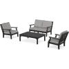 Martha Stewart by POLYWOOD® Chinoiserie 4-Piece Deep Seating Set with Loveseat in Sand/Glacier Spa(Black / Grey Mist)