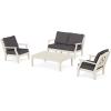 Martha Stewart by POLYWOOD® Chinoiserie 4-Piece Deep Seating Set with Loveseat in Sand/Glacier Spa(Sand / Ash Charcoal)