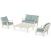 Martha Stewart by POLYWOOD® Chinoiserie 4-Piece Deep Seating Set with Loveseat in Sand/Glacier Spa(Sand / Glacier Spa)