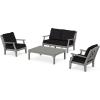 Martha Stewart by POLYWOOD® Chinoiserie 4-Piece Deep Seating Set with Loveseat in Sand/Glacier Spa(Slate Grey / Midnight Linen)