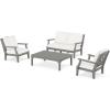 Martha Stewart by POLYWOOD® Chinoiserie 4-Piece Deep Seating Set with Loveseat in Sand/Glacier Spa(Slate Grey / Natural Linen)