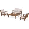 Martha Stewart by POLYWOOD® Chinoiserie 4-Piece Deep Seating Set with Loveseat in Sand/Glacier Spa(Teak / Dune Burlap)