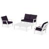 Martha Stewart by POLYWOOD® Chinoiserie 4-Piece Deep Seating Set with Loveseat in Sand/Glacier Spa(White / Navy Linen)