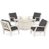 Martha Stewart by POLYWOOD® Chinoiserie 5-Piece Deep Seating Set with Fire Pit Table in Sand/Glacier Spa(Sand / Ash Charcoal)