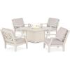Martha Stewart by POLYWOOD® Chinoiserie 5-Piece Deep Seating Set with Fire Pit Table in Sand/Glacier Spa(Sand / Dune Burlap)