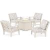Martha Stewart by POLYWOOD® Chinoiserie 5-Piece Deep Seating Set with Fire Pit Table in Sand/Glacier Spa(Sand / Trellis Dune Burlap)