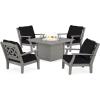 Martha Stewart by POLYWOOD® Chinoiserie 5-Piece Deep Seating Set with Fire Pit Table in Sand/Glacier Spa(Slate Grey / Midnight Linen)