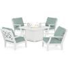 Martha Stewart by POLYWOOD® Chinoiserie 5-Piece Deep Seating Set with Fire Pit Table in Sand/Glacier Spa(White / Glacier Spa)