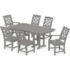 Martha Stewart by POLYWOOD® Chinoiserie 7-Piece Farmhouse Dining Set in Sand(Slate Grey)